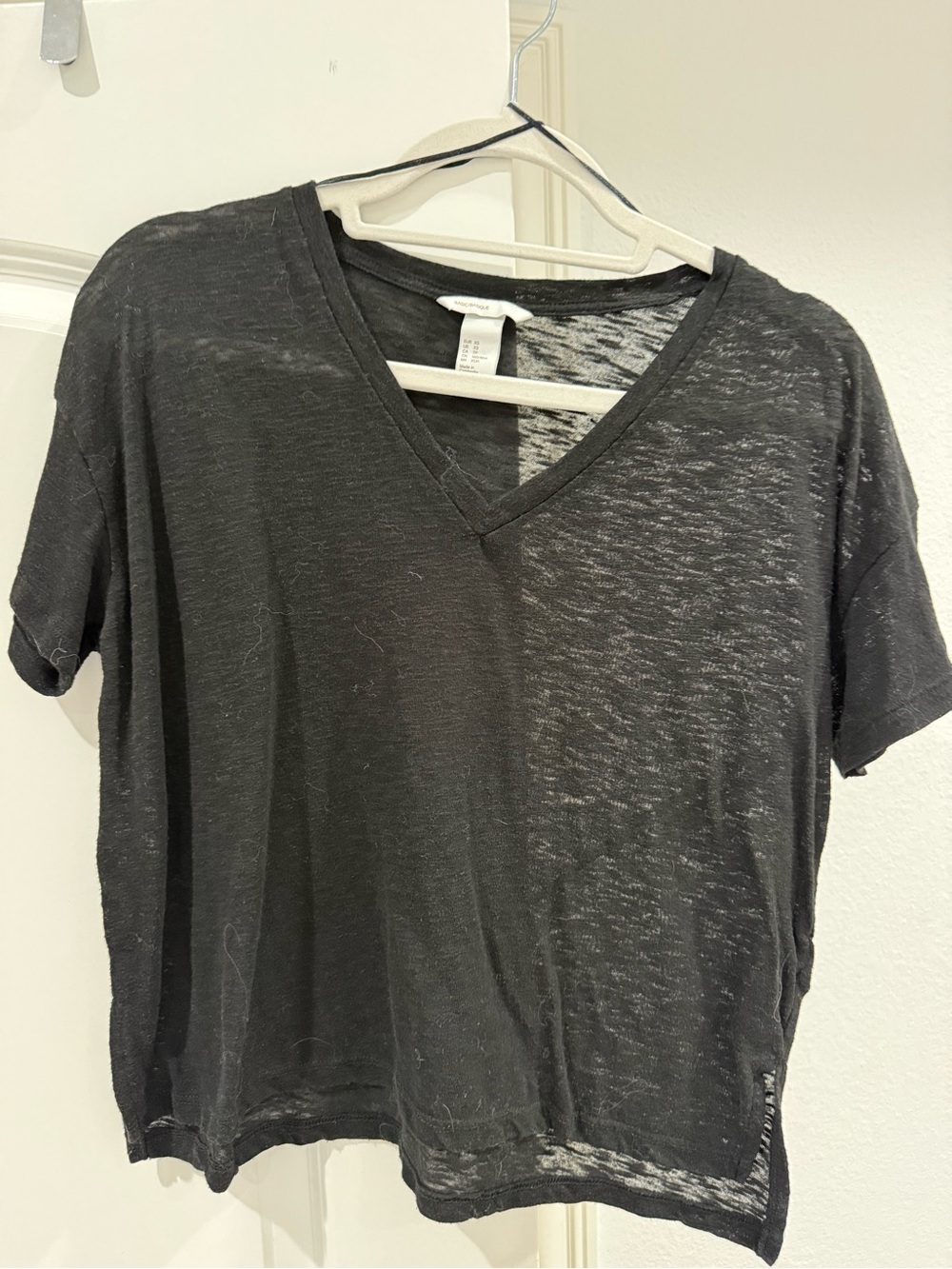 H&M Black Sheer V-Neck Short Sleeve Tee